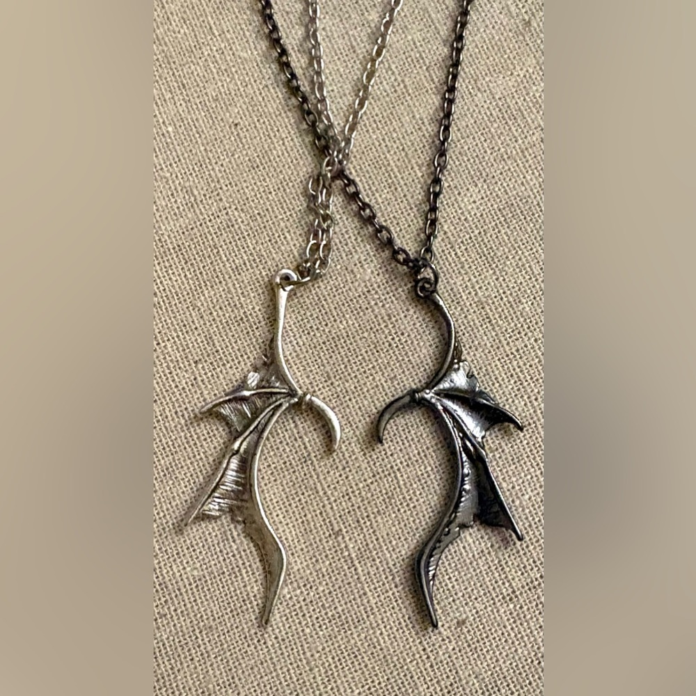 Two in One Bad Angel Heart Bat Wings Necklace